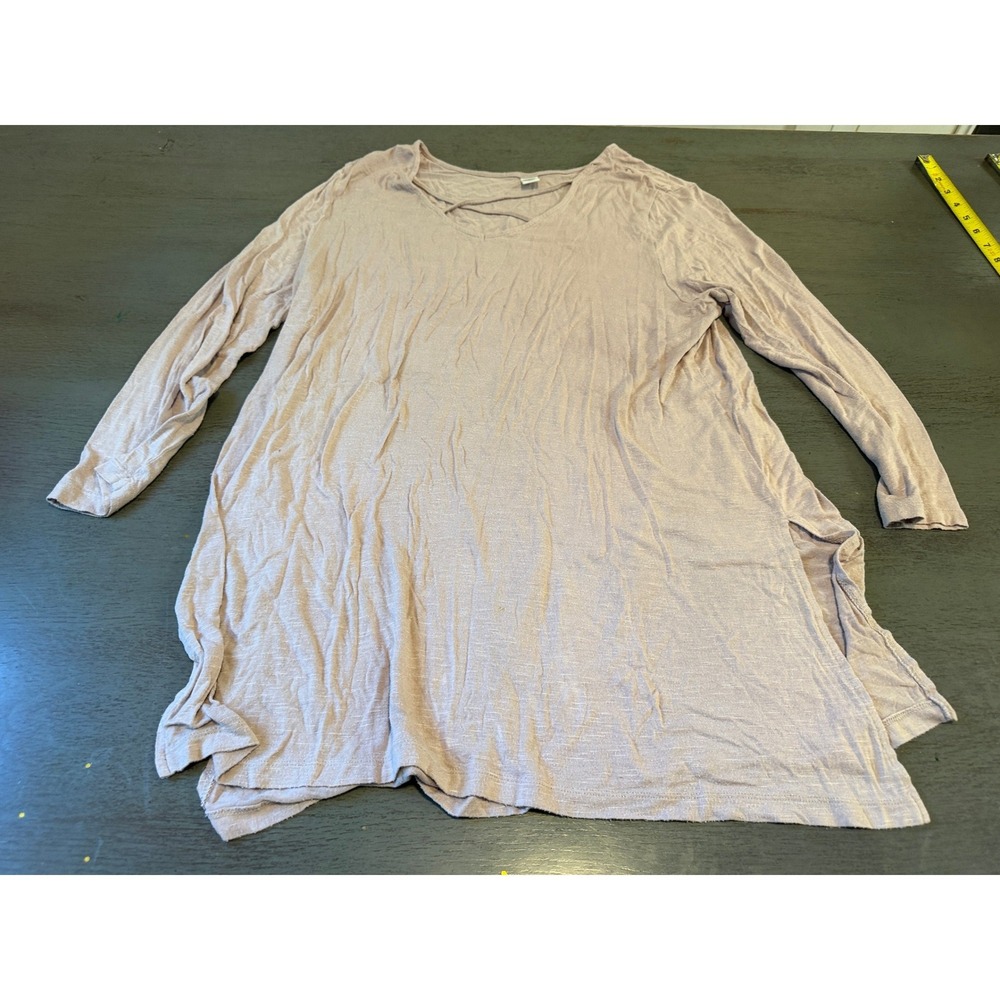 Old Navy Mauve Pink Strappy V-Neck Long Sleeve Tunic Top XL Side Slit Relaxed